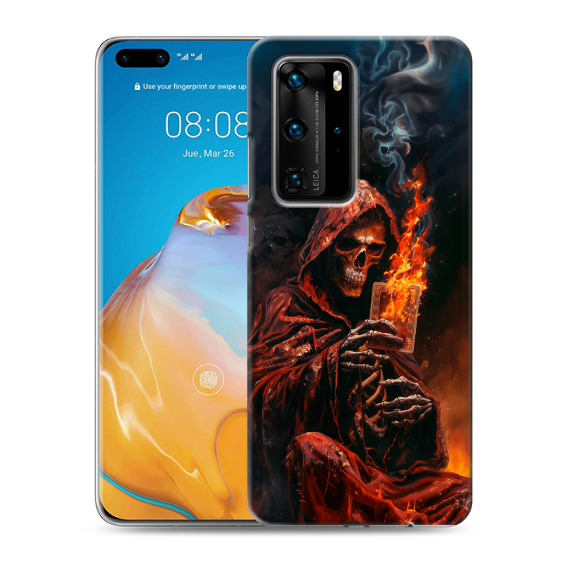 Силиконовый противоударный чехол на Huawei P40 Pro с принтом Скелет и карты Силиконовый противоударный чехол на Huawei P40 Pro с принтом Скелет и карты