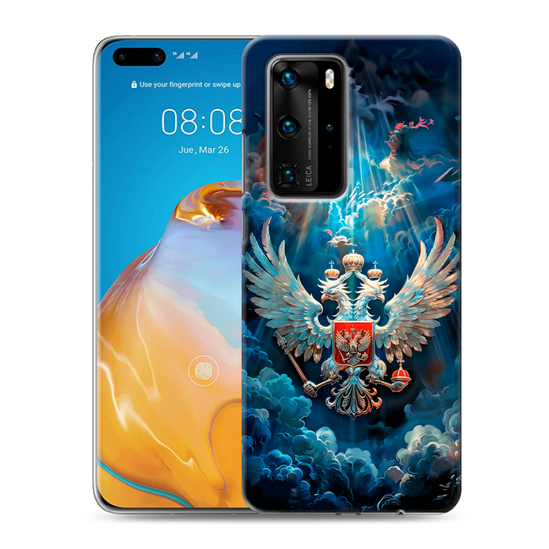 Силиконовый противоударный чехол на Huawei P40 Pro с принтом Герб флаг России Силиконовый противоударный чехол на Huawei P40 Pro с принтом Герб флаг России