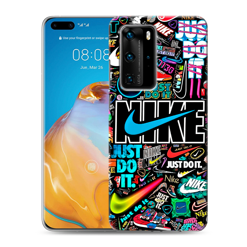 Силиконовый противоударный чехол на Huawei P40 Pro с принтом найк nike черный Силиконовый противоударный чехол на Huawei P40 Pro с принтом найк nike черный