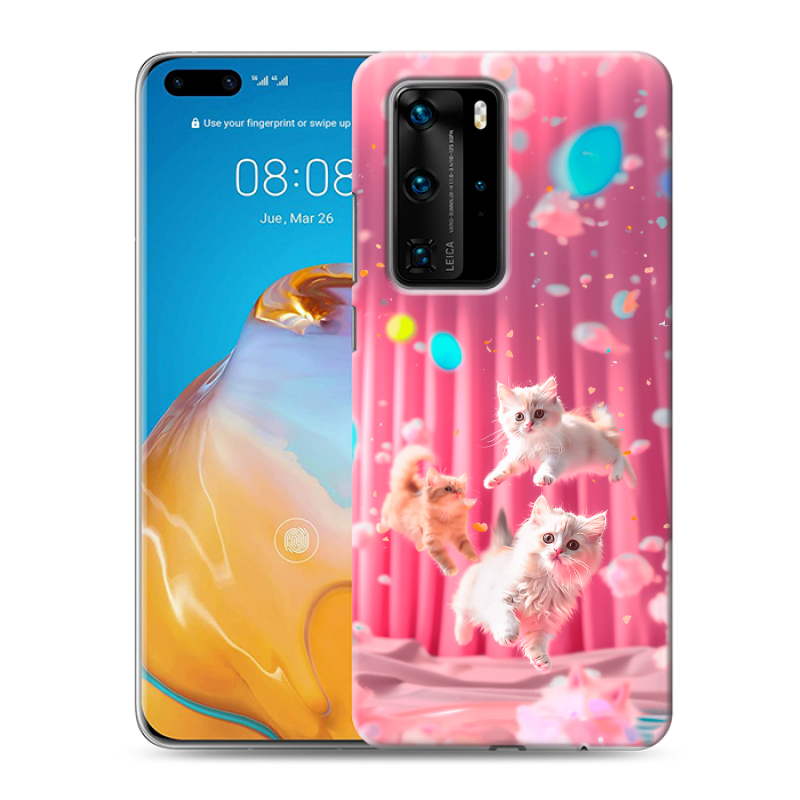 Силиконовый противоударный чехол на Huawei P40 Pro с принтом милые котики Силиконовый противоударный чехол на Huawei P40 Pro с принтом милые котики