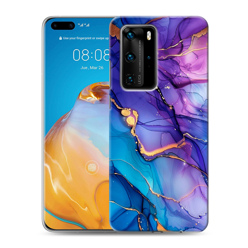 Силиконовый противоударный чехол на Huawei P40 Pro с принтом синий мрамор Силиконовый противоударный чехол на Huawei P40 Pro с принтом синий мрамор