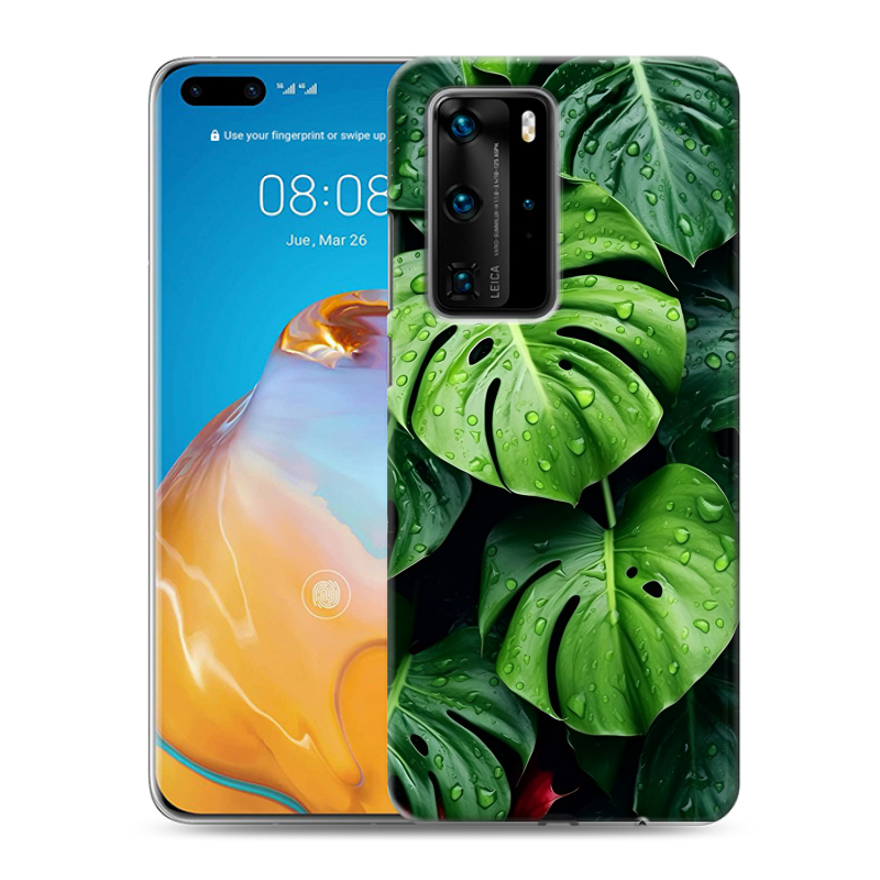 Силиконовый противоударный чехол на Huawei P40 Pro с принтом Листья Силиконовый противоударный чехол на Huawei P40 Pro с принтом Листья