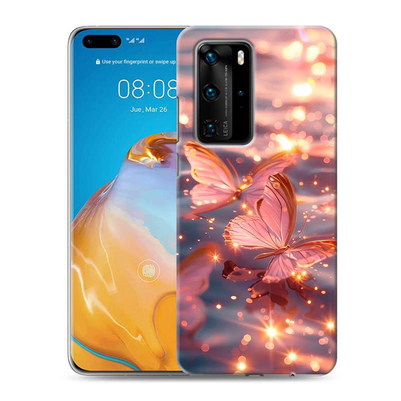 Силиконовый чехол на Huawei P40 Pro с принтом бабочки розовые Силиконовый чехол на Huawei P40 Pro с принтом бабочки розовые