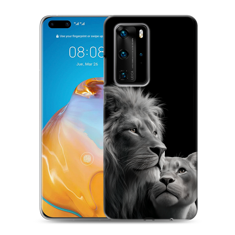 Силиконовый противоударный чехол на Huawei P40 Pro с принтом Лев кошки Силиконовый противоударный чехол на Huawei P40 Pro с принтом Лев кошки