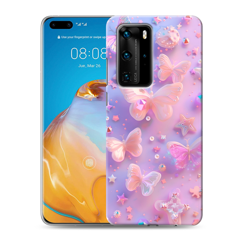 Пластиковый чехол на Huawei P40 Pro с принтом Бабочки Пластиковый чехол на Huawei P40 Pro с принтом Бабочки