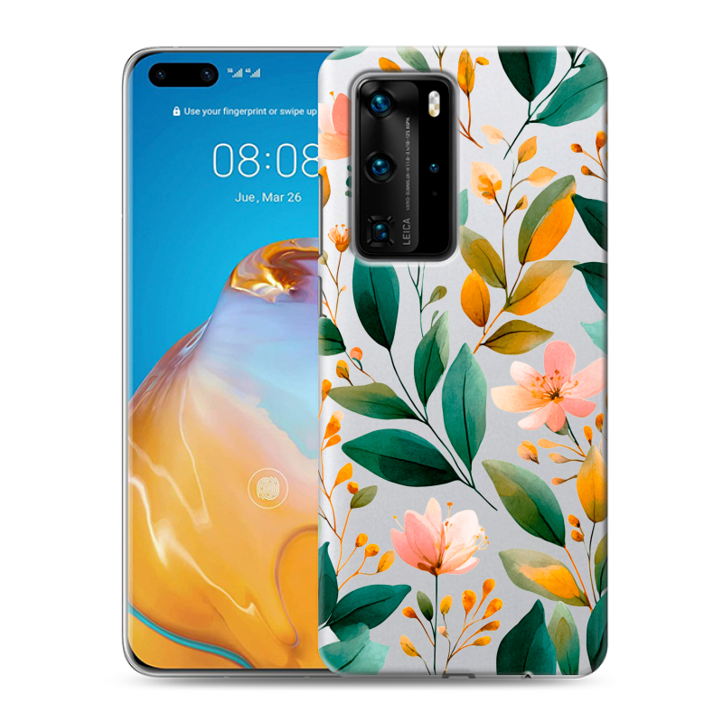 Силиконовый противоударный чехол на Huawei P40 Pro с принтом Цветы паттерн Силиконовый противоударный чехол на Huawei P40 Pro с принтом Цветы паттерн