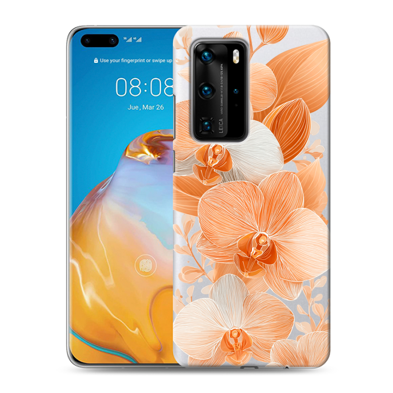 Силиконовый противоударный чехол на Huawei P40 Pro с принтом Бежевые цветы Силиконовый противоударный чехол на Huawei P40 Pro с принтом Бежевые цветы