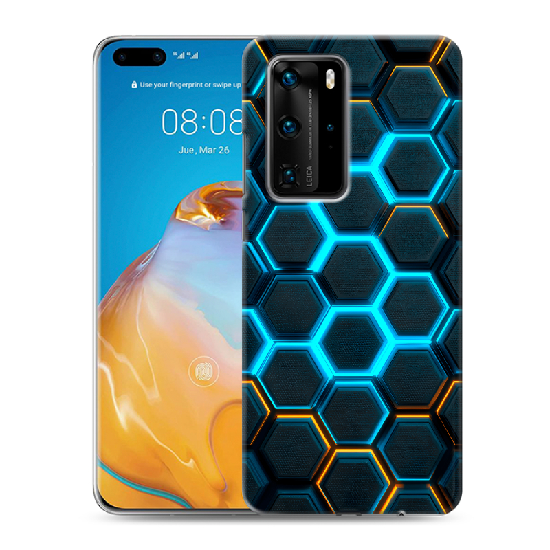 Силиконовый противоударный чехол на Huawei P40 Pro с принтом Неоновые соты Силиконовый противоударный чехол на Huawei P40 Pro с принтом Неоновые соты