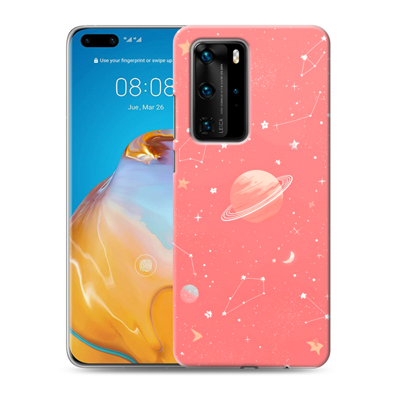 Силиконовый противоударный чехол на Huawei P40 Pro с принтом Розовый космос Силиконовый противоударный чехол на Huawei P40 Pro с принтом Розовый космос
