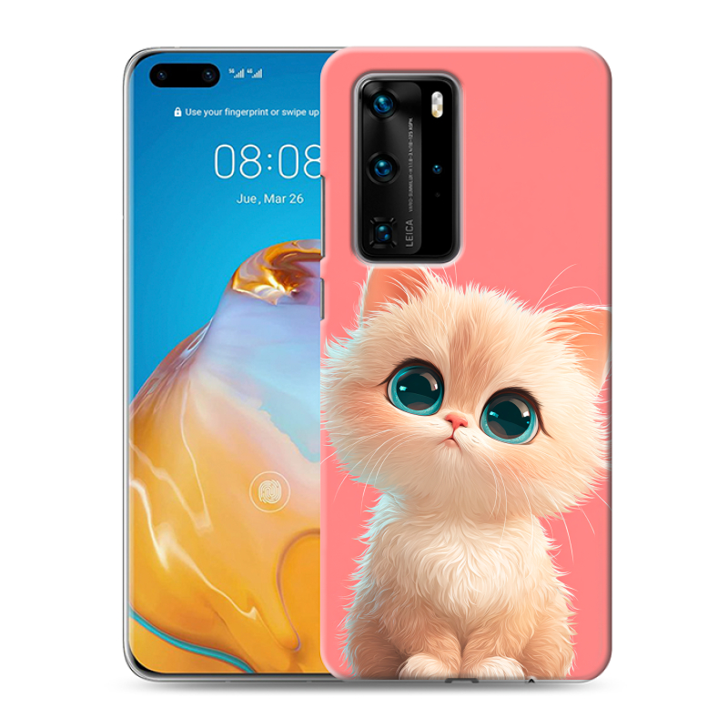 Пластиковый чехол на Huawei P40 Pro с принтом Розовый котенок Пластиковый чехол на Huawei P40 Pro с принтом Розовый котенок
