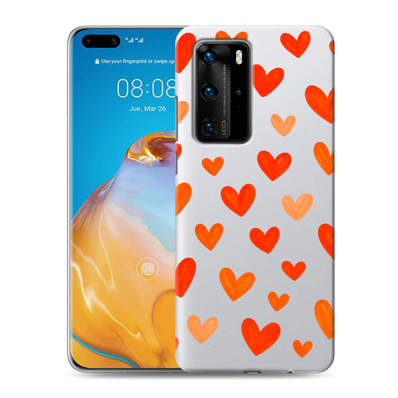 Силиконовый противоударный чехол на Huawei P40 Pro с принтом Сердечки Силиконовый противоударный чехол на Huawei P40 Pro с принтом Сердечки
