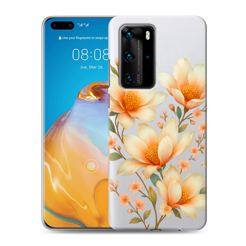 Силиконовый противоударный чехол на Huawei P40 Pro с принтом Цветы Силиконовый противоударный чехол на Huawei P40 Pro с принтом Цветы