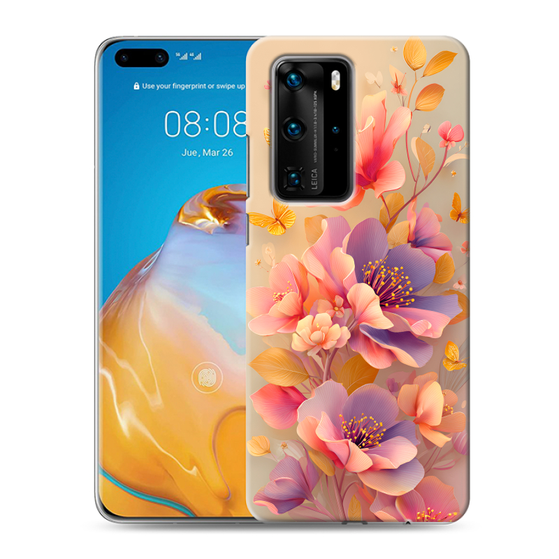Силиконовый чехол на Huawei P40 Pro с принтом Цветы и бабочки Силиконовый чехол на Huawei P40 Pro с принтом Цветы и бабочки