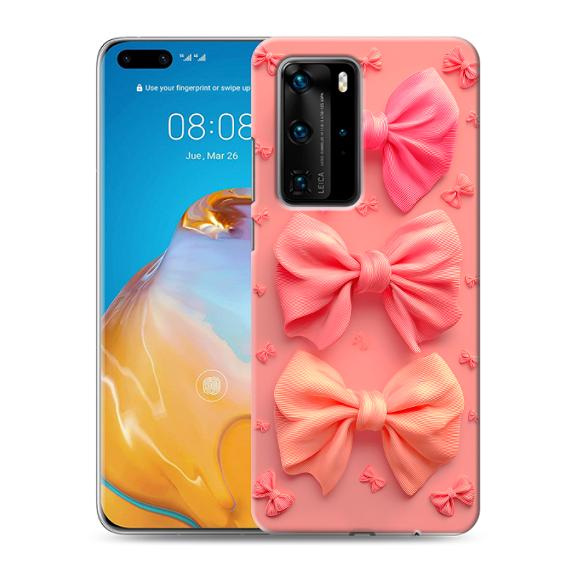 Пластиковый чехол на Huawei P40 Pro с принтом Розовые бантики Пластиковый чехол на Huawei P40 Pro с принтом Розовые бантики
