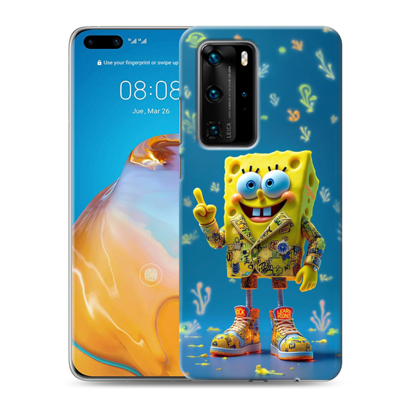 Силиконовый чехол на Huawei P40 Pro с принтом Спанч боб Спанчбоб Силиконовый чехол на Huawei P40 Pro с принтом Спанч боб Спанчбоб