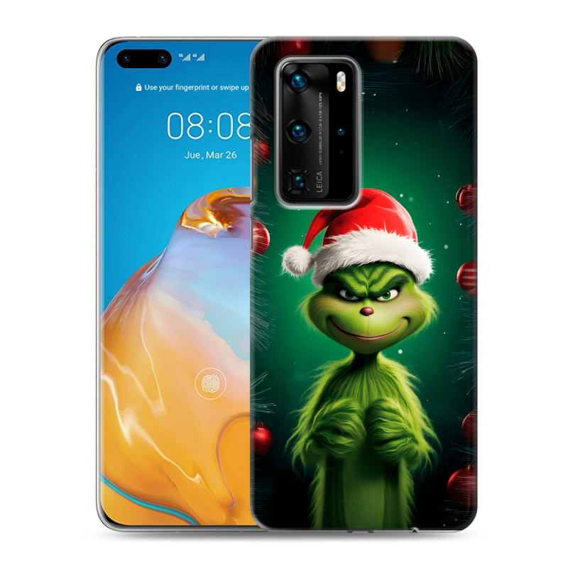 Пластиковый чехол на Huawei P40 Pro с принтом Гринч Новый год Рождество Пластиковый чехол на Huawei P40 Pro с принтом Гринч Новый год Рождество