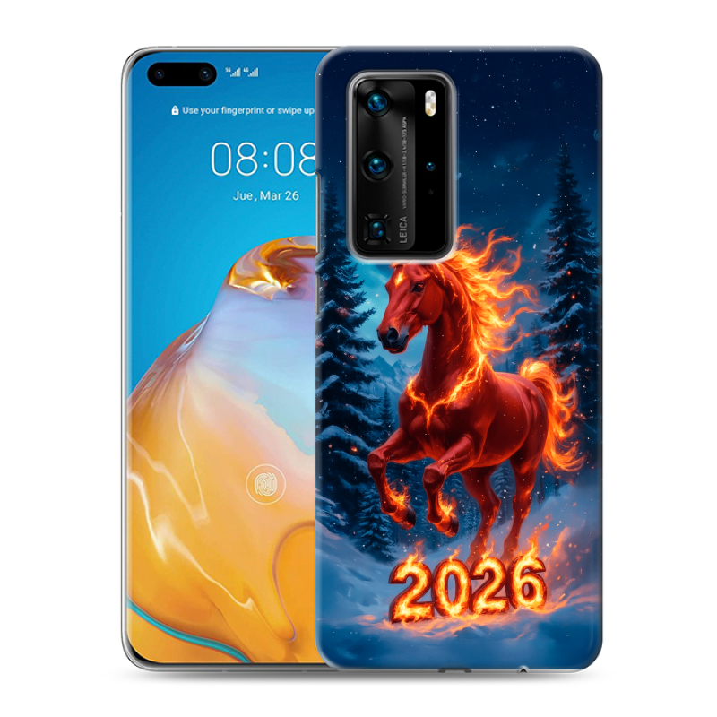 Пластиковый чехол на Huawei P40 Pro с принтом Новый год коня Пластиковый чехол на Huawei P40 Pro с принтом Новый год коня