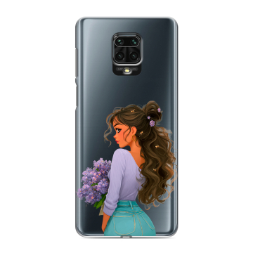 Силиконовый чехол на Xiaomi Redmi Note 9 Pro с принтом девушка цветы