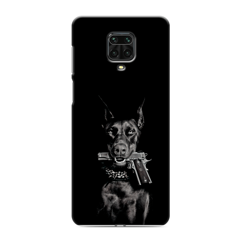 Пластиковый чехол на Xiaomi Redmi Note 9 Pro с принтом Доберман и пистолет Пластиковый чехол на Xiaomi Redmi Note 9 Pro с принтом Доберман и пистолет