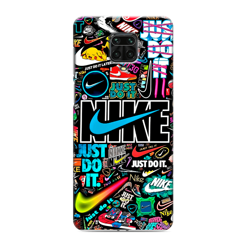 Пластиковый чехол на Xiaomi Redmi Note 9 Pro с принтом найк nike черный Пластиковый чехол на Xiaomi Redmi Note 9 Pro с принтом найк nike черный
