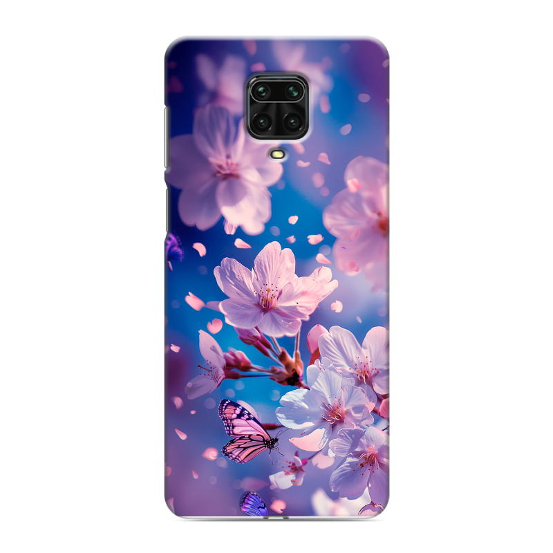Силиконовый чехол на Xiaomi Redmi Note 9 Pro с принтом цветы бабочки Силиконовый чехол на Xiaomi Redmi Note 9 Pro с принтом цветы бабочки