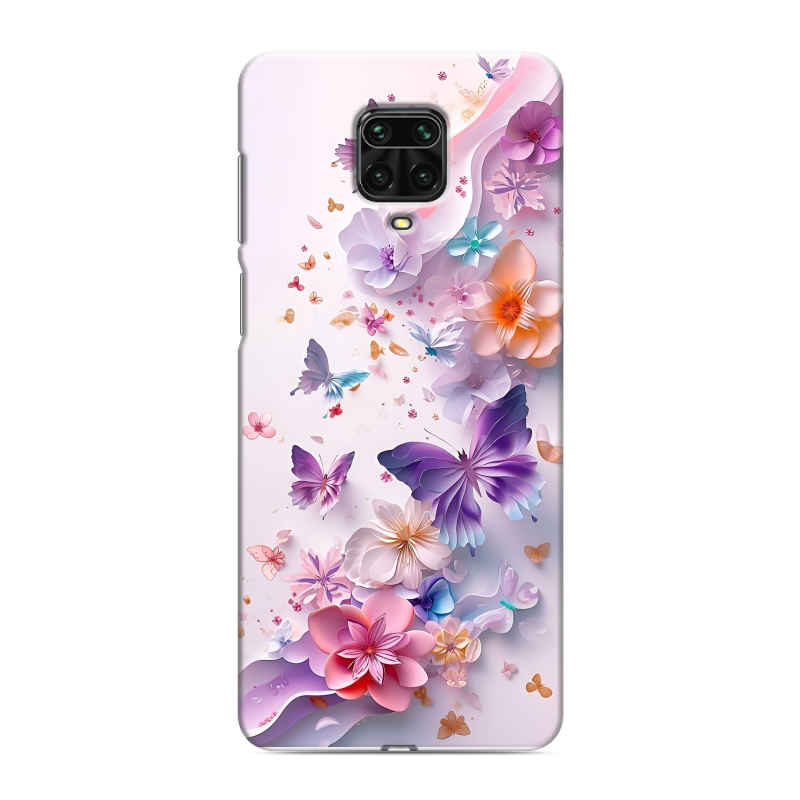 Пластиковый чехол на Xiaomi Redmi Note 9 Pro с принтом цветы бабочки Пластиковый чехол на Xiaomi Redmi Note 9 Pro с принтом цветы бабочки