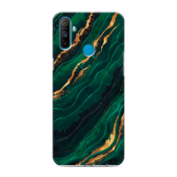 Силиконовый чехол на Realme C3 с принтом Мрамор зеленое золото Силиконовый чехол на Realme C3 с принтом Мрамор зеленое золото