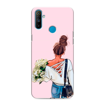 Силиконовый чехол на Realme C3 с принтом Девушка и букет Силиконовый чехол на Realme C3 с принтом Девушка и букет