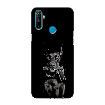 Силиконовый чехол на Realme C3 с принтом Доберман и пистолет Силиконовый чехол на Realme C3 с принтом Доберман и пистолет