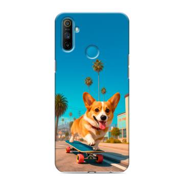 Силиконовый чехол на Realme C3 с принтом Корги на скейте