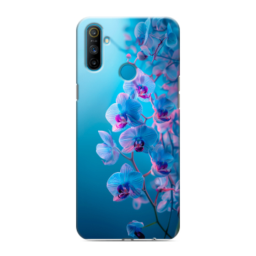 Силиконовый чехол на Realme C3 с принтом голубые орхидеи Силиконовый чехол на Realme C3 с принтом голубые орхидеи