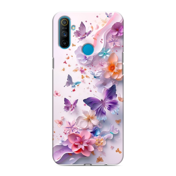 Силиконовый чехол на Realme C3 с принтом цветы бабочки