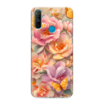 Силиконовый чехол на Realme C3 с принтом Цветы и бабочки