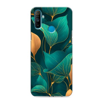 Силиконовый чехол на Realme C3 с принтом Листья и золото