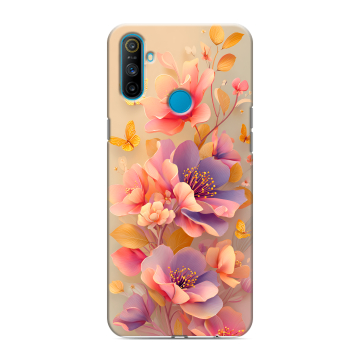Силиконовый чехол на Realme C3 с принтом Цветы и бабочки