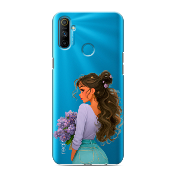 Силиконовый чехол на Realme C3 с принтом девушка цветы