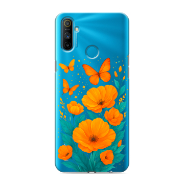 Силиконовый чехол на Realme C3 с принтом цветы бабочки