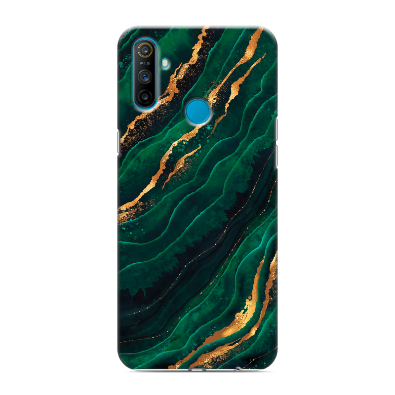 Силиконовый противоударный чехол на Realme C3 с принтом Мрамор зеленое золото Силиконовый противоударный чехол на Realme C3 с принтом Мрамор зеленое золото