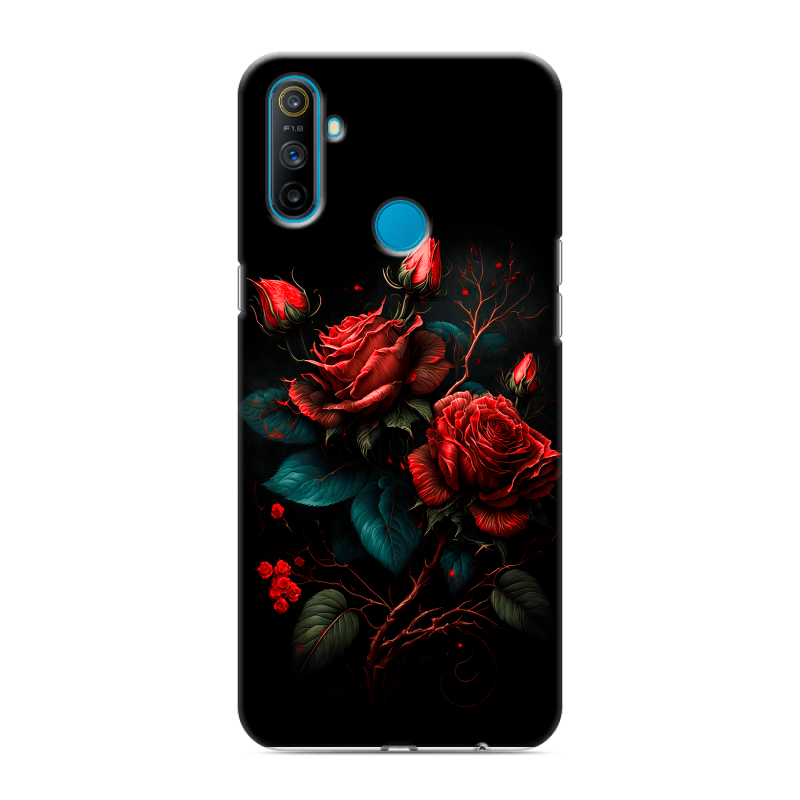 Силиконовый противоударный чехол на Realme C3 с принтом Розы красные Силиконовый противоударный чехол на Realme C3 с принтом Розы красные