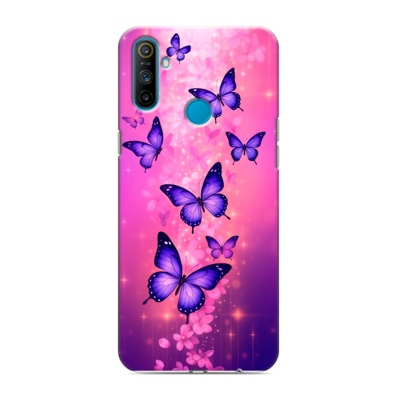 Силиконовый противоударный чехол на Realme C3 с принтом Бабочки Силиконовый противоударный чехол на Realme C3 с принтом Бабочки