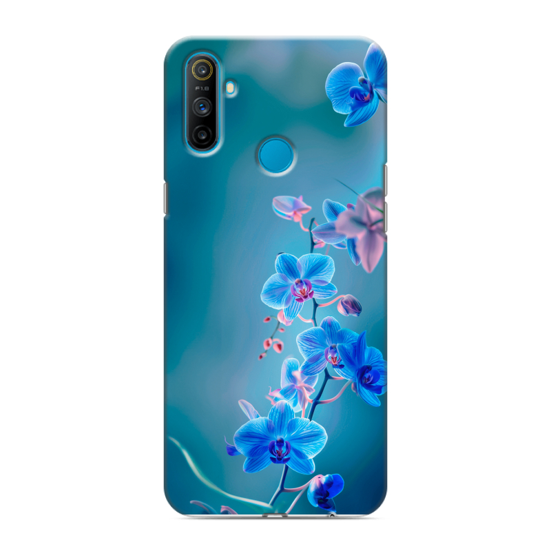 Силиконовый противоударный чехол на Realme C3 с принтом Голубые цветы Силиконовый противоударный чехол на Realme C3 с принтом Голубые цветы