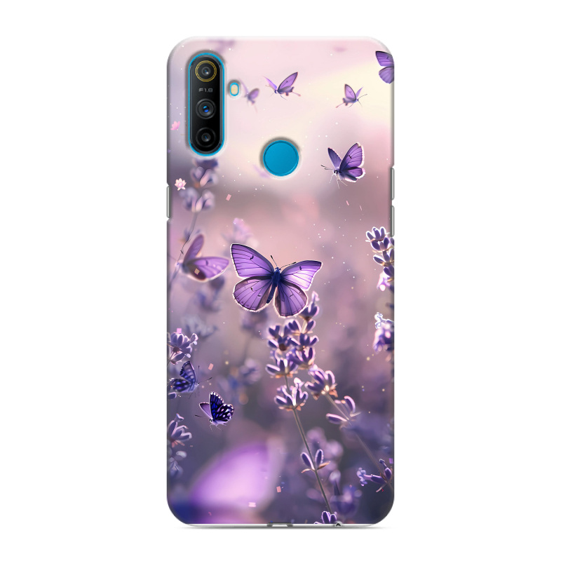 Силиконовый противоударный чехол на Realme C3 с принтом бабочки и лаванда Силиконовый противоударный чехол на Realme C3 с принтом бабочки и лаванда