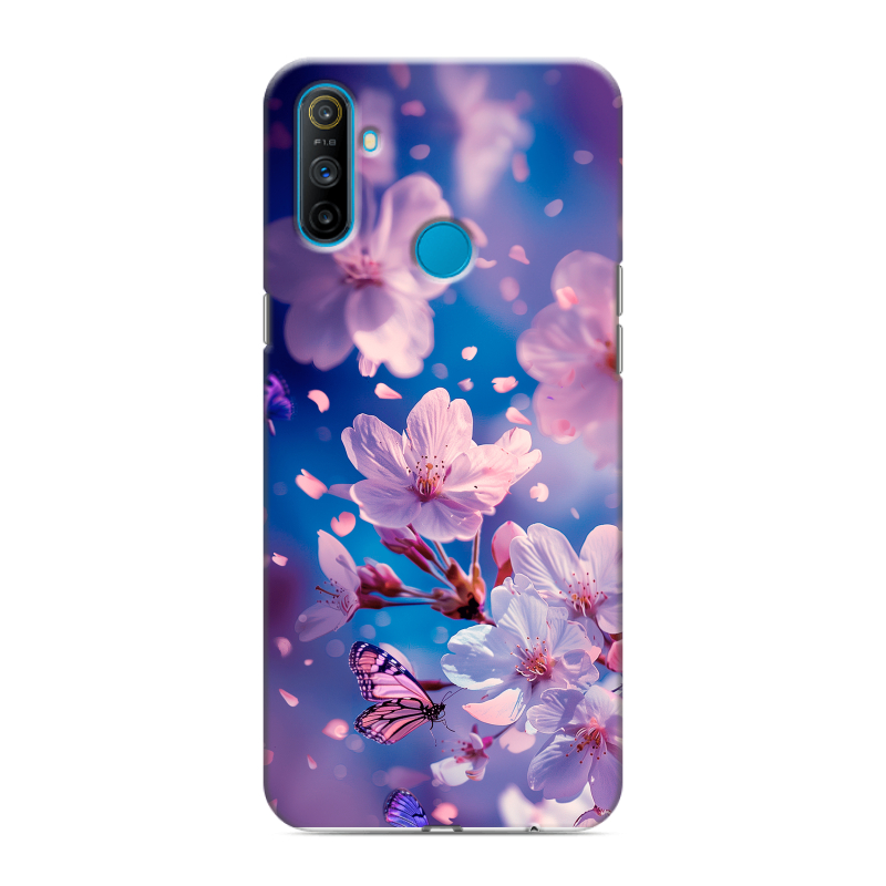 Силиконовый чехол на Realme C3 с принтом цветы бабочки Силиконовый чехол на Realme C3 с принтом цветы бабочки