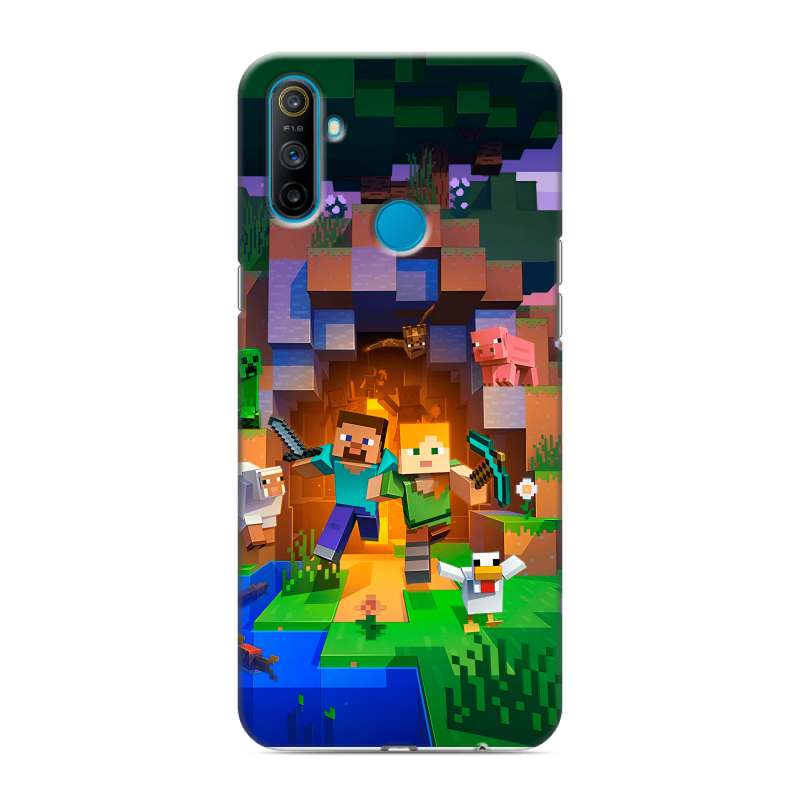 Силиконовый противоударный чехол на Realme C3 с принтом Майнкрафт Minecraft Силиконовый противоударный чехол на Realme C3 с принтом Майнкрафт Minecraft