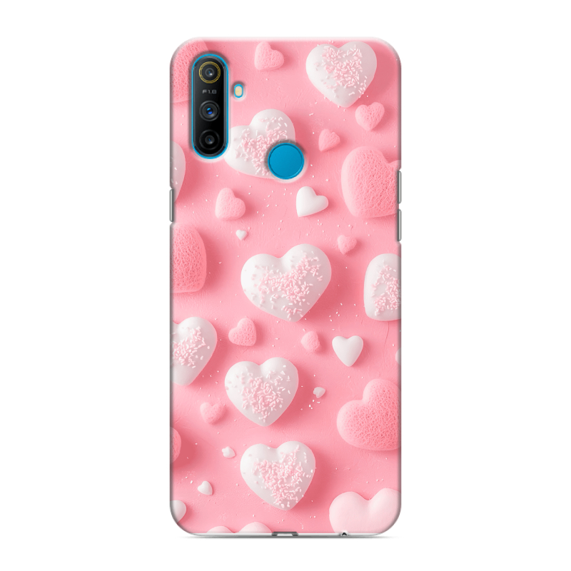 Силиконовый противоударный чехол на Realme C3 с принтом Сердечки Силиконовый противоударный чехол на Realme C3 с принтом Сердечки