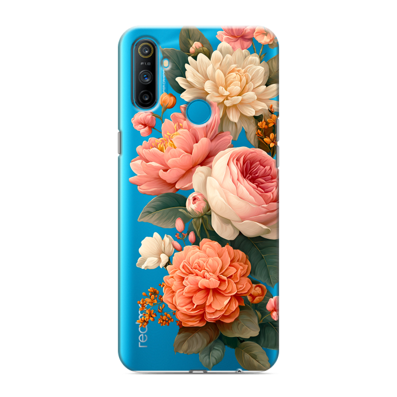 Силиконовый противоударный чехол на Realme C3 с принтом цветы Силиконовый противоударный чехол на Realme C3 с принтом цветы