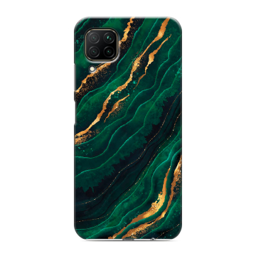 Силиконовый противоударный чехол на Huawei P40 Lite с принтом Мрамор зеленое золото