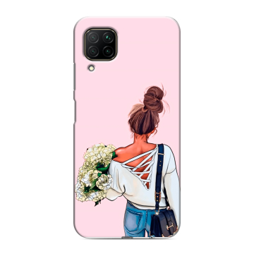 Силиконовый противоударный чехол на Huawei P40 Lite с принтом Девушка и букет