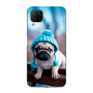 Силиконовый противоударный чехол на Huawei P40 Lite с принтом Мопс в шапке Силиконовый противоударный чехол на Huawei P40 Lite с принтом Мопс в шапке