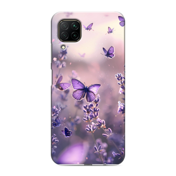 Силиконовый противоударный чехол на Huawei P40 Lite с принтом бабочки и лаванда